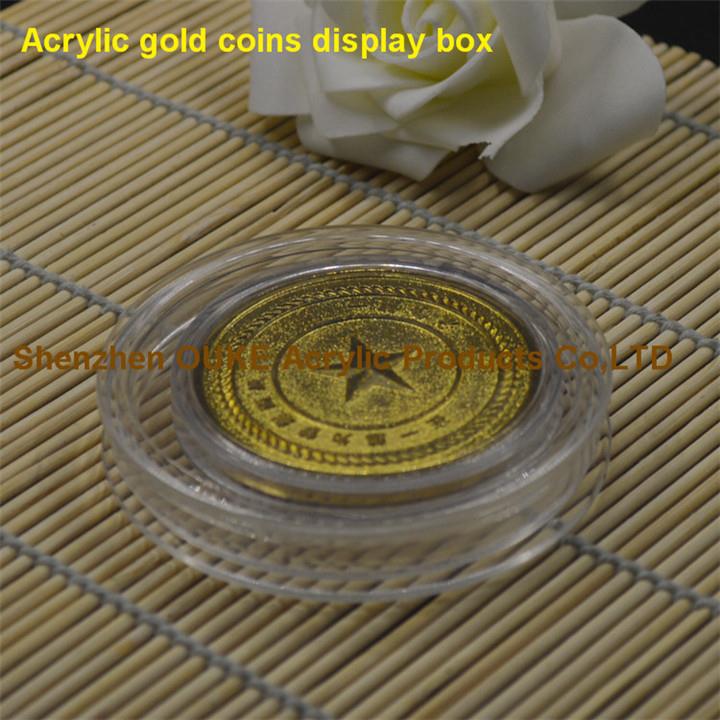 Round Shaped Clear Acrylic Gold Coin Display Case-Perspex Coin Box