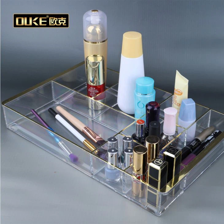 Gold Simple Cheap Acrylic Makeup Organizer